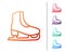 Red line Skates icon isolated on white background. Ice skate shoes icon. Sport boots with blades. Set color icons