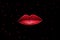 Red Lips on Black Background Surrounded by Hearts for wallpaper or greeting card Valentine