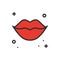 Red lips kiss line icon. Woman lips contour sign and symbol. Love relationship romantic tattoo theme. Female lips print