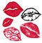 Red lips kiss mark vector silhoeutee design set