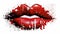 Red lips print. Abstract lipstick. White teeth. Closeup lips. Woman\\\'s lips. Pucker. kiss. White paint splatter.