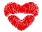 Red lips print in heart shape