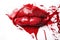 a red lipstick with a bite out of it on a white surface with red paint splattered all over the top of the lip
