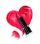 Red lipstick with cosmetic stroke in the form of heart