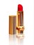 Red lipstick in gold tube on white background. Created with grad