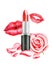 Red lipstick, Kiss, Rose and Petals. lips. Watercolor illustration