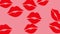 Red lipstick kisses on pink background 4 k animation. Beautiful Valentines Day Love Motion Design Footage.