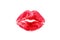 Red lipstick mark beautiful big lips kiss isolated.