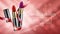 Red lipstick mockup, cosmetic package design, red backgraund.