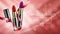 Red lipstick mockup, cosmetic package design, red backgraund