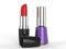 Red lipstick and purple nail polish