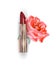 Red lipstick and Red rose. Beauty and cosmetics background. Vector.