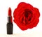Red lipstick and a rose deep red rose.