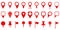 Red Location Pins Set Silhouette Icon. Marker Point on Map, Place Location Pictogram. Flag Mark, Thumbtack Sign. Pointer