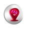 Red Location tailor shop icon isolated on transparent background. Silver circle button.