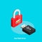 Red lock and key flash drive, isometric