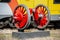 red locomotive wheels