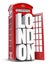 Red London telephone booth with text London isolated on white background