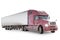 Red long-distance truck with a semitrailer isolated