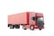 Red long truck with a trailer on white background with clipping path