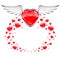 Red love heart with white wings flying