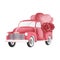 Red Love Truck Cute Romantic Watercolor Clipart. Paris In Love collection with lovely red truck with hearts and roses for