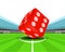 Red luck dice in the midfield of football stadium vector