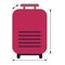 Red luggage with arrows showing dimensions