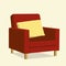 Red luxury chair with yellow pillow vector.