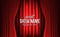 Red luxury red silk curtain at theater show poster banner ad concept