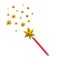 Red magic star wand with stars 3d illustration