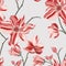 Red Magnolia vector seamless pattern. Repetition floral print, plant design. Perfect for wrapping paper, backgrounds, headers,