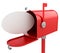 Red mail box with blank speech bubble .