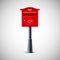 Red mailbox hanging on the wall, logo postal horn.