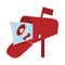 Red mailbox icon with megaphone poster, cartoon