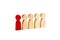 A red man stands with people in a row on a white background. The concept of exceptional and talented employee. Statistics.