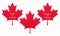 Red maple labels set with Made In Canada sign on English and French languages. Isolated vector illustration.