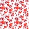 Red maple leaves, paper lantern. Japanese asian seamless pattern. Watercolor