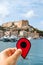 Red marker in Bonifacio, Corse, France