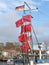 Red marker flags for a fisherman\\\'s fish traps in the wind