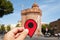 Red marker in Le Castillet in Perpignan, France