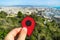 Red marker at Montjuic hill in Barcelona, Spain