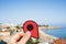 Red marker pointing the Miracle Beach in Tarragona