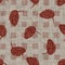 Red maroon french woven linen texture background. Ecru gray printed leaf textile fibre seamless pattern. Organic