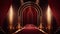 Red Maroon Golden Curtain Stage Award Background. Trophy on Red Carpet Luxury Background. Generative ai