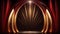 Red Maroon Golden Curtain Stage Award Background. Trophy on Red Carpet Luxury Background. Generative ai