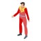 Red mascot superhero icon, isometric style