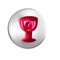 Red Medieval goblet icon isolated on transparent background. Holy grail. Silver circle button.