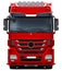Red mercedes Actros truck front view.