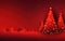 Red Merry Christmas New Year holiday background. Christmas trees with stars. Traditional celebration winter time
